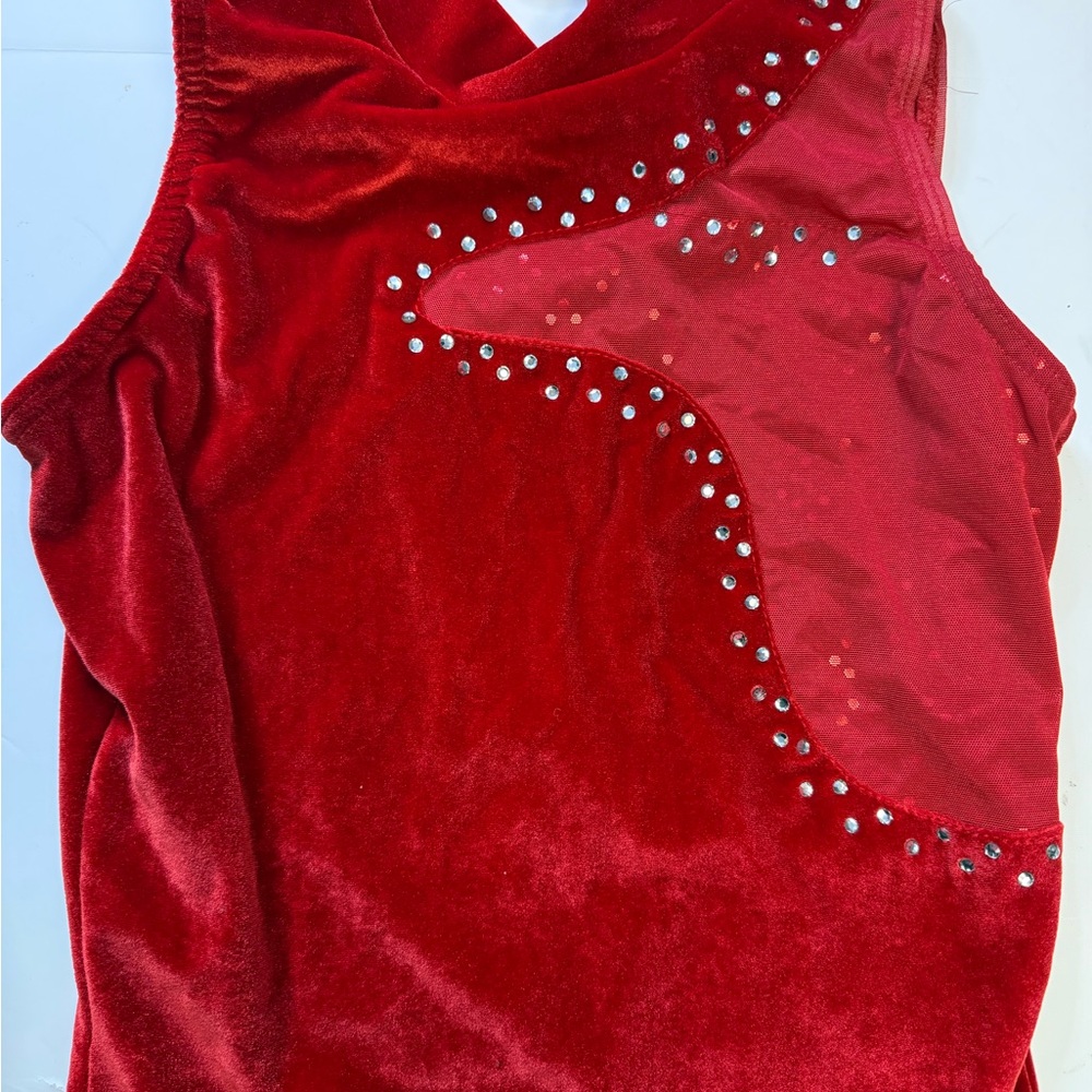 Vintage Red Velvet Leotard Costume Dance Aerial Performance Size Adult Medium - Picture 4 of 7
